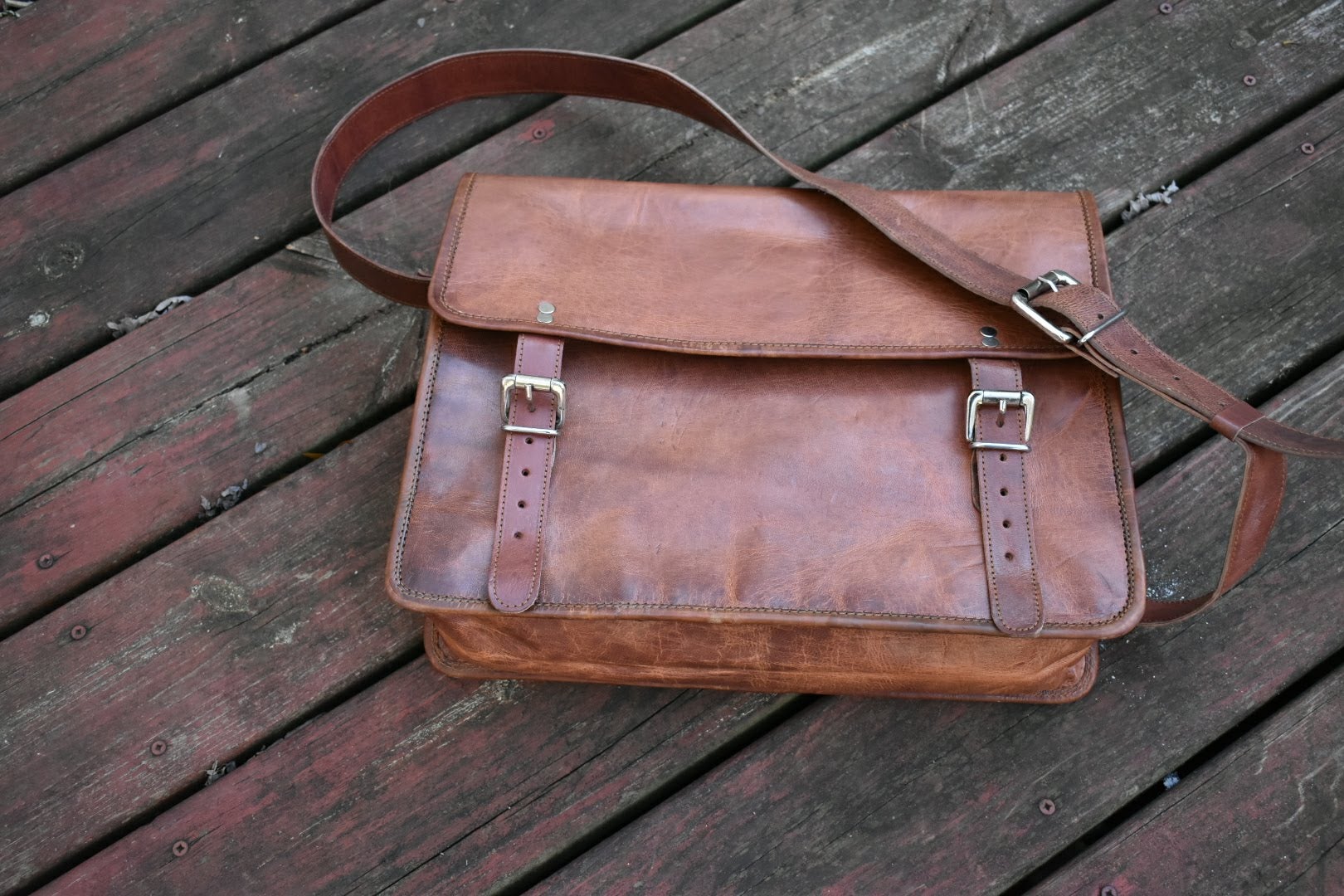 Classic Rugged Leather Messenger Bag PayPal